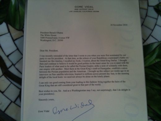 Gore Vidal Letter to US President Obama