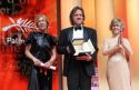 Producers Bill Pohlad and Dede Gardner (Left) pose with US actress Jane Fonda  AFP/Valéry Hache