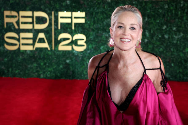 In this handout photo released by the Red Sea International Film Festival , US actress Sharon Stone arrives for the opening of the RSFF festival in...